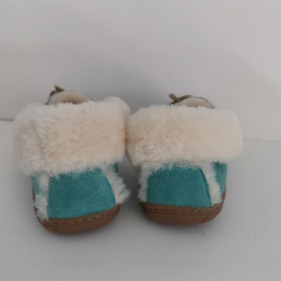 LL Bean Slippers Women 8 Teal Blue Suede Fur Lined Moccasins Cabincore Durable - Picture 7 of 15